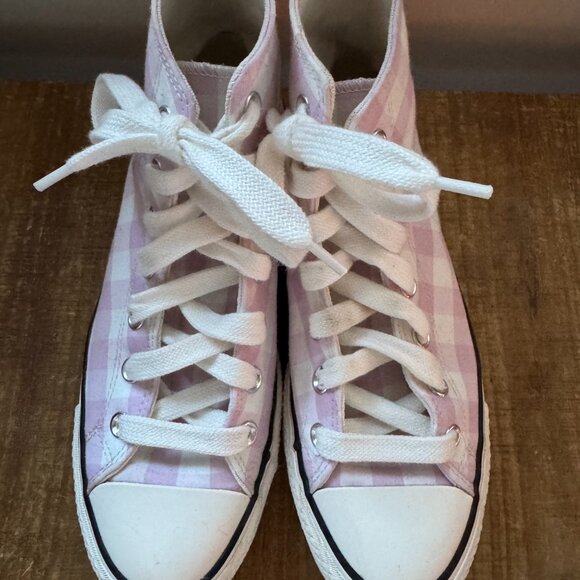 Women's Platform High Top Converse Pink/White Plaid - Size 8 - Picture 3 of 4